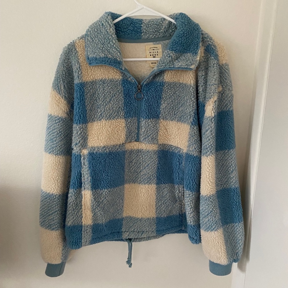 Billabong Blue Checkered Sherpa Jacket